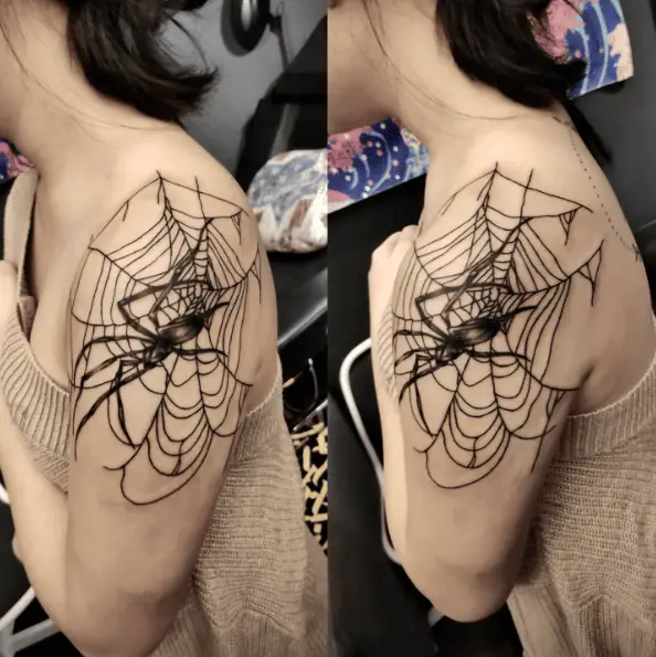 Spider and Webs Upper Arm Tattoo