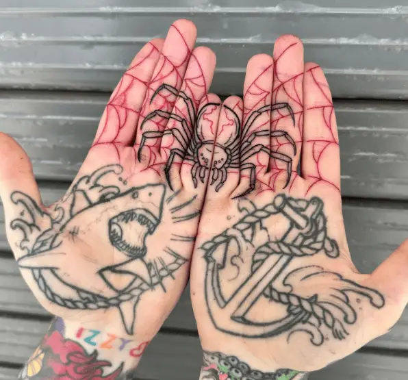 Black Ink Spider Palm Tattoo