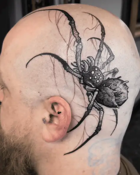 Greyish Spider Head Tattoo