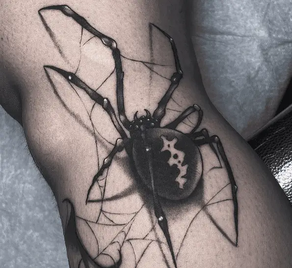 Spider and Webs Thigh Tattoo