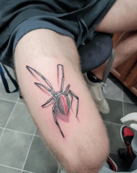 Black Widow Spider Thigh Tattoo