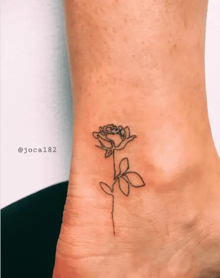 Curvy Line Black Rose Ankle Tattoo