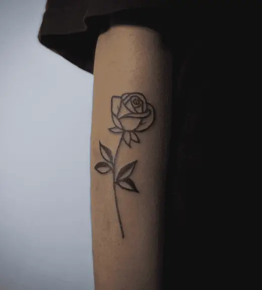 Black Line Rose Forearm Tattoo