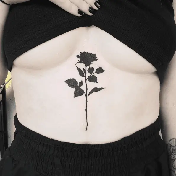 Black Rose Sternum Tattoo