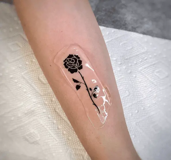 White Detailed Black Rose Forearm Tattoo