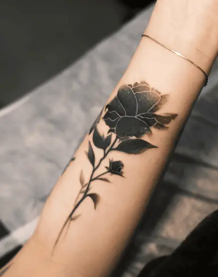 Black and Grey Rose Forearm Tattoo