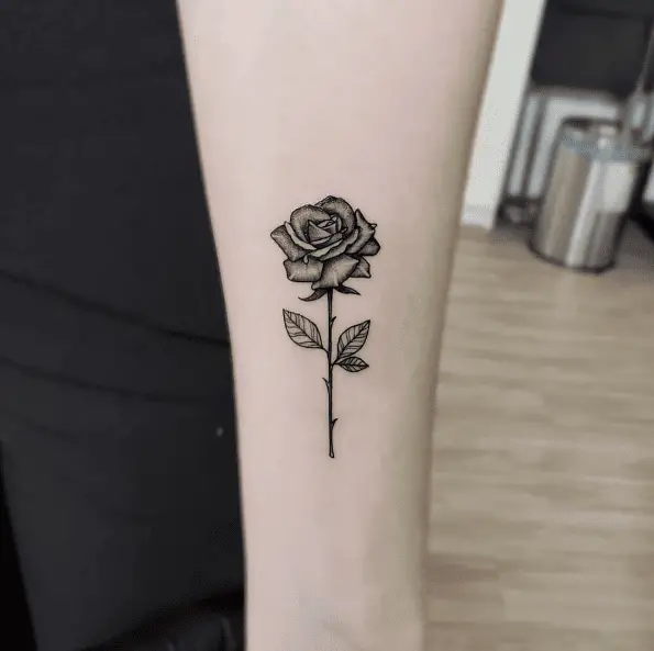 Greyscale Single Rose Tattoo