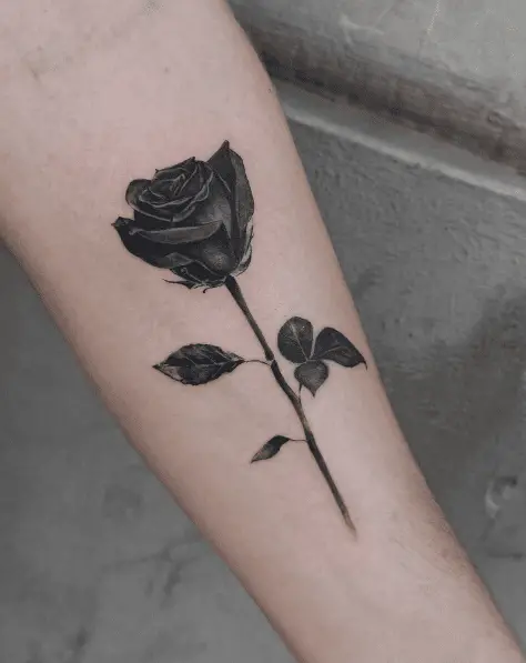Dark Grey Single Rose Tattoo