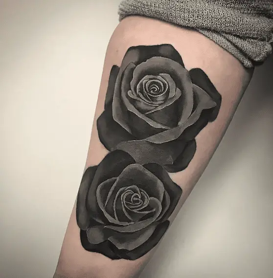 Charcoal Colored Double Roses Tattoo