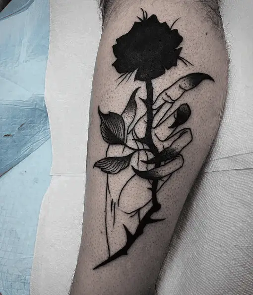 Gothic Hand and Black Rose Tattoo