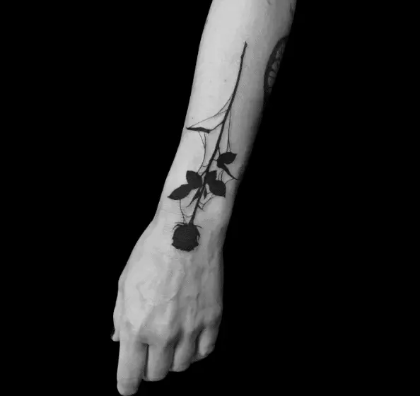 Gothic Black Rose Forearm Tattoo