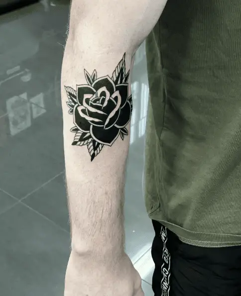 Traditional Black and White Rose Tattoo