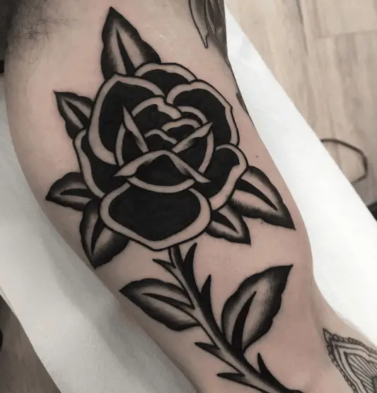 Black and White Traditional Rose Tattoo