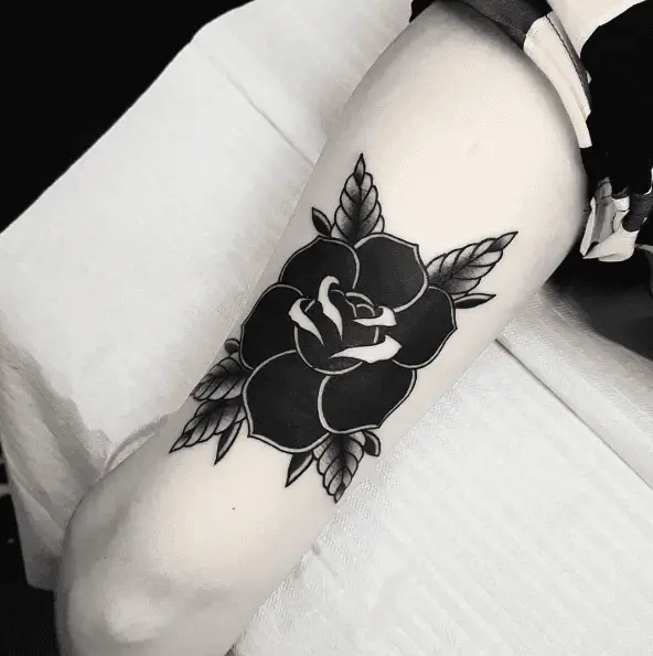 Black, Grey and White Traditional Rose Tattoo
