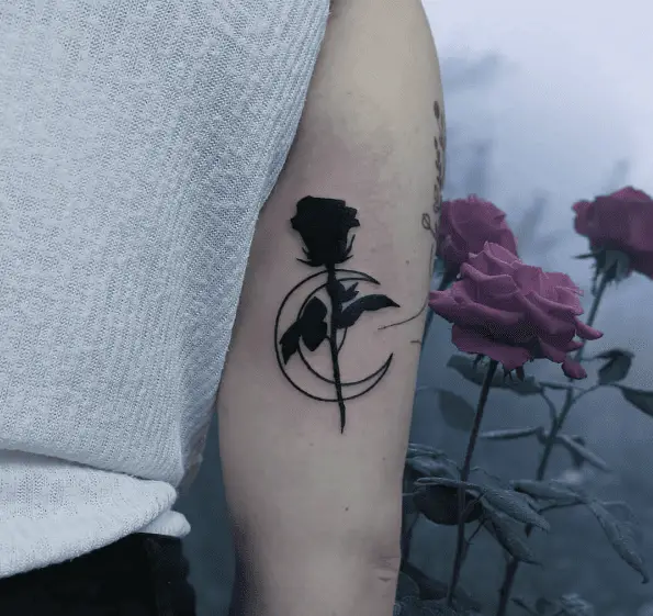 Black Rose and Moon Arm Tattoo