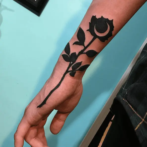 Black Rose and White Half Moon Tattoo