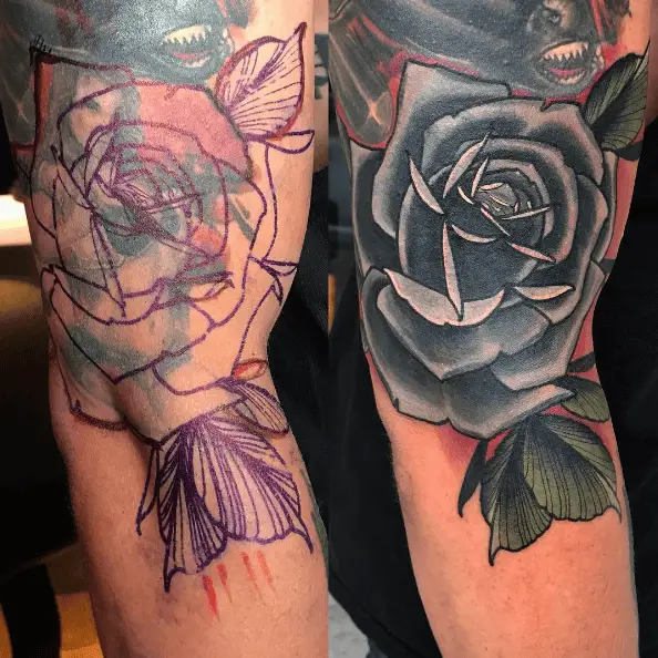 Grey and White Rose Tattoo