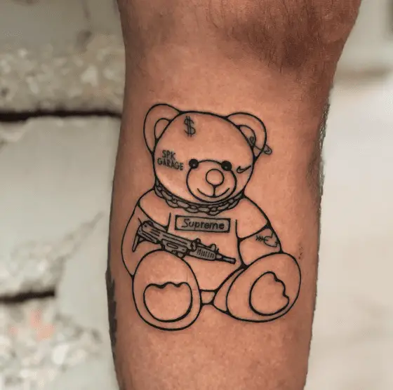 Gangster Teddy Leg Tattoo