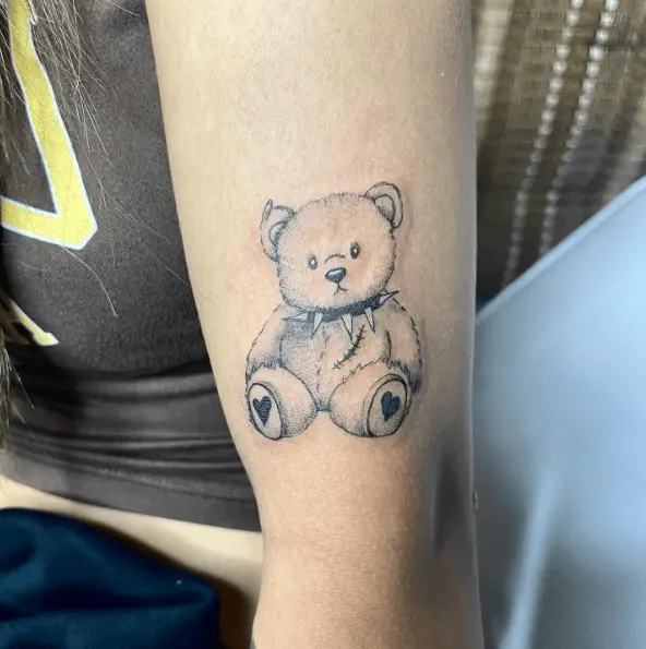 Greyscale Punk Teddy Arm Tattoo