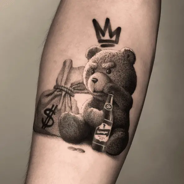Ted with Beer and Money Bag Tattoo