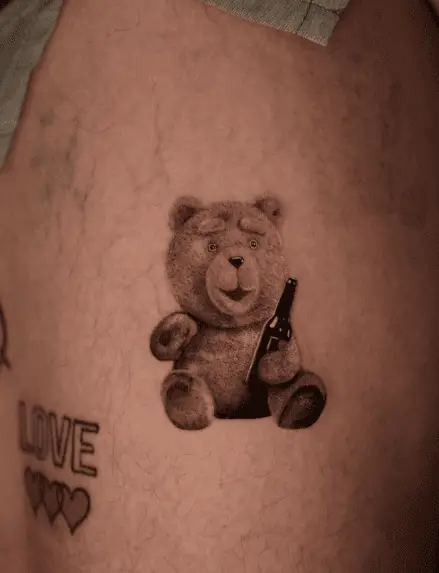 Drunk Ted with Beer Bottle Tattoo