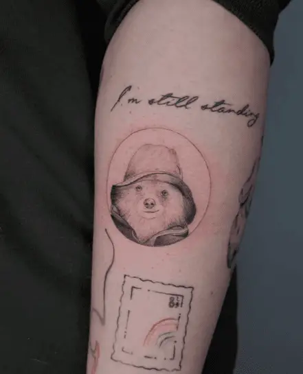 Paddington Bear on Circle Frame Tattoo