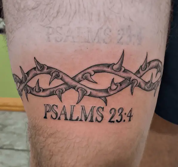 PSALMS 23:4 Text with Crown of Thorns Tattoo