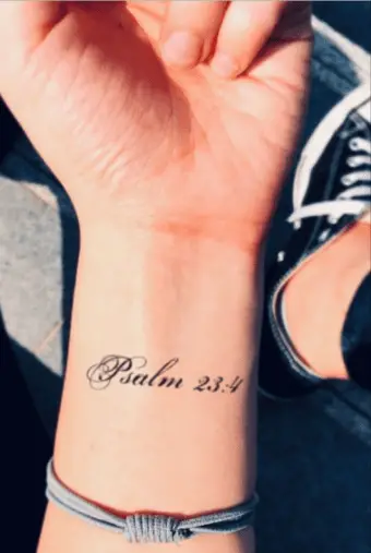 PSALM 23:4 Lettering Wrist Tattoo