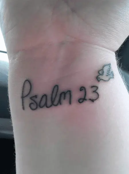 Psalm 23 with Bird Wrist Tattoo