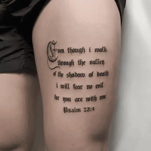 Psalm 23:4 Bible Verse Thigh Tattoo