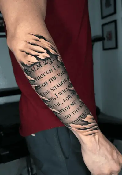 PSALM 23:4 Bible Verse on Grayscale Background Tattoo