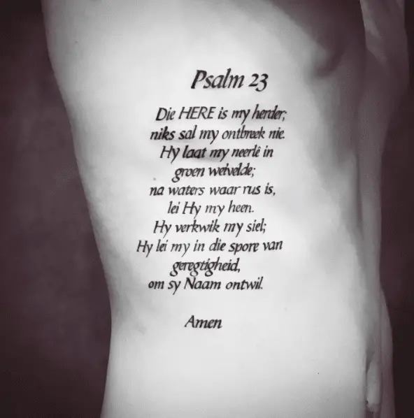 Psalm 23 Bible Verse Rib Tattoo