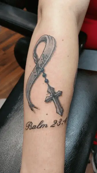 PSALM 23:4 Text with Rosary Tattoo