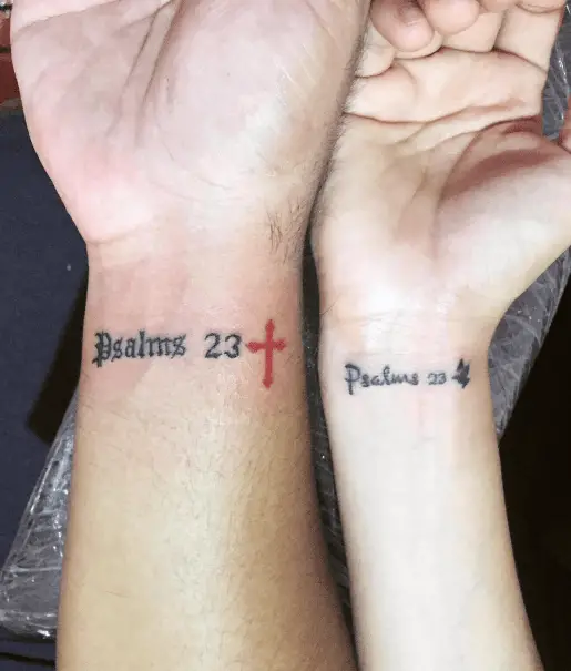 Psalms 23 with Tiny Red Cross Tattoo