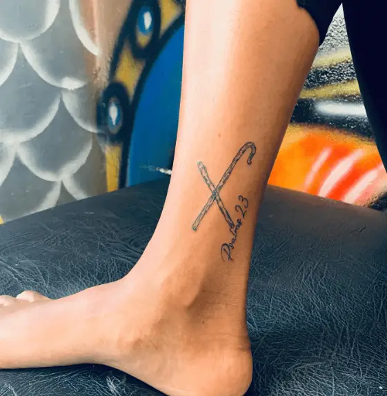 Psalms 23:4 with Cane Cross Ankle Tattoo