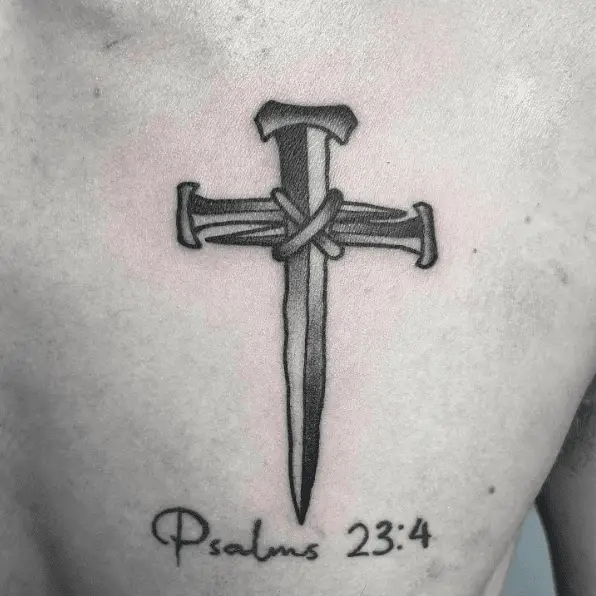 PSALMS 23:4 with Dagger Cross Tattoo