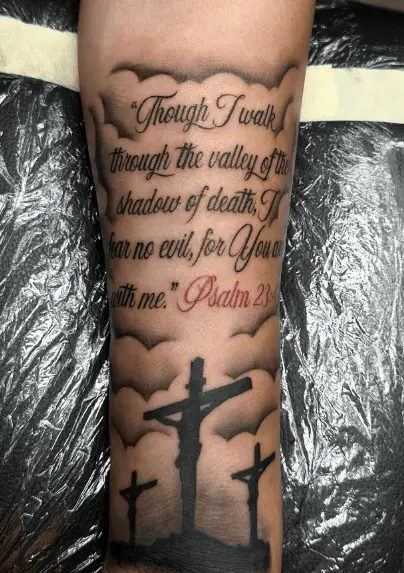 PSALM 23:4 Bible Verse with Crucified Cross Tattoo 