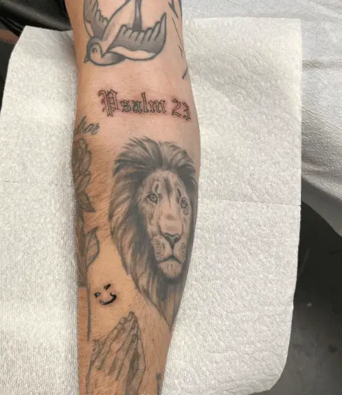 Lion Face and PSALM 23 Tattoo