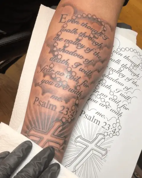 PSALM 23:4 Verse with Rosary Tattoo