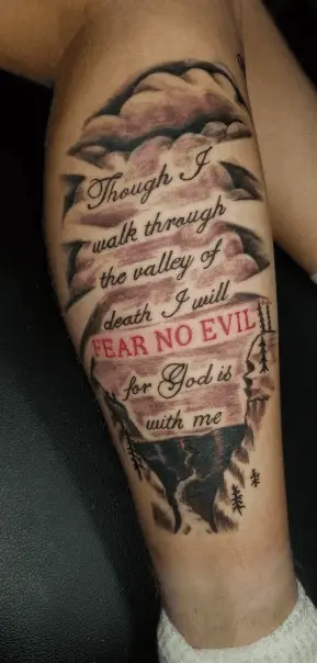 Bible Verse Leg Tattoo Piece
