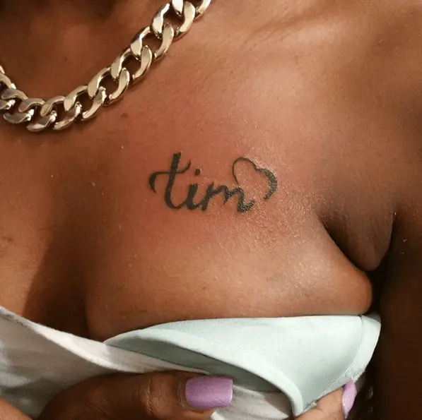Tim Name with Heart Chest Tattoo