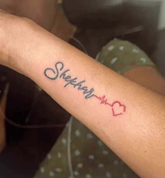 Husband Name with Heartbeat Tattoo