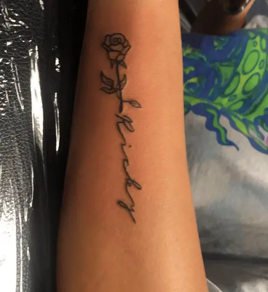 Name with Rose Flower Tattoo