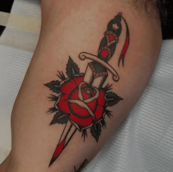 Red Rose and Dagger Tattoo