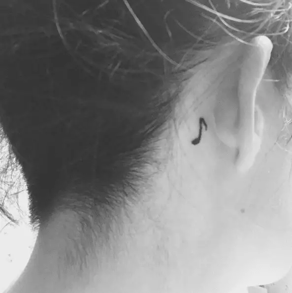 Simple Music Symbol Tattoo Behind the Ear