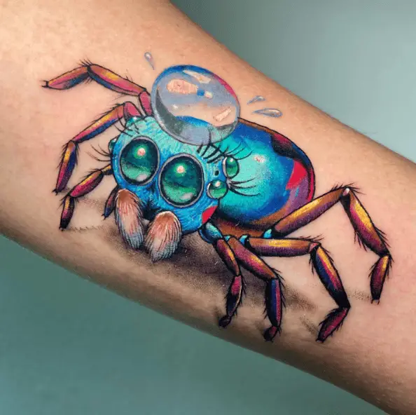 Saltacidae Spider with a Drop of Water Tattoo