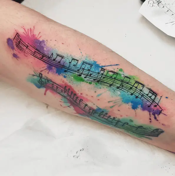 Drum Section from Frank Zappa' s Get Greasy Music Note Watercolor Tattoo