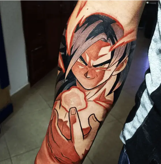 Colored Son Goku Energizing the Dragon Ball Arm Tattoo