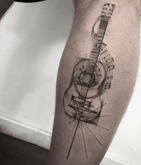 Music Note with Guitar Leg Tattoo