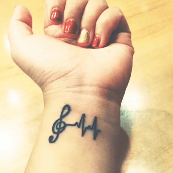 Heartbeat Shaped Music Note Wrist Tattoo